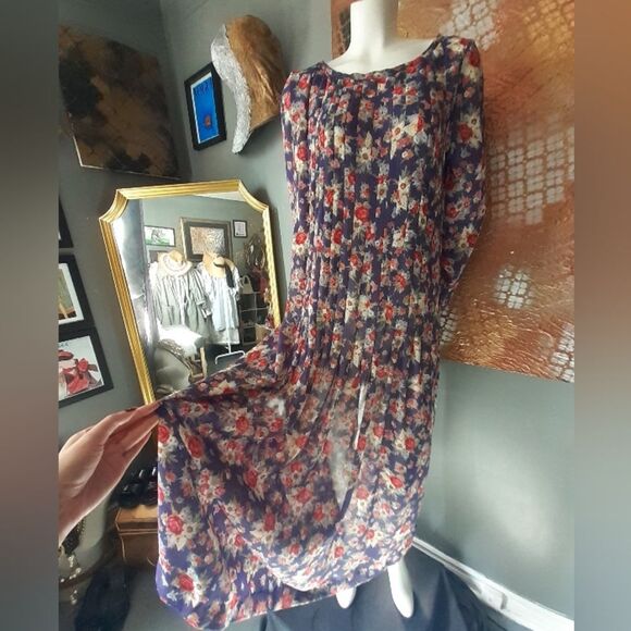 Vintage Autumnal Floral Chiffon Maxi Dress - Picture 11 of 16